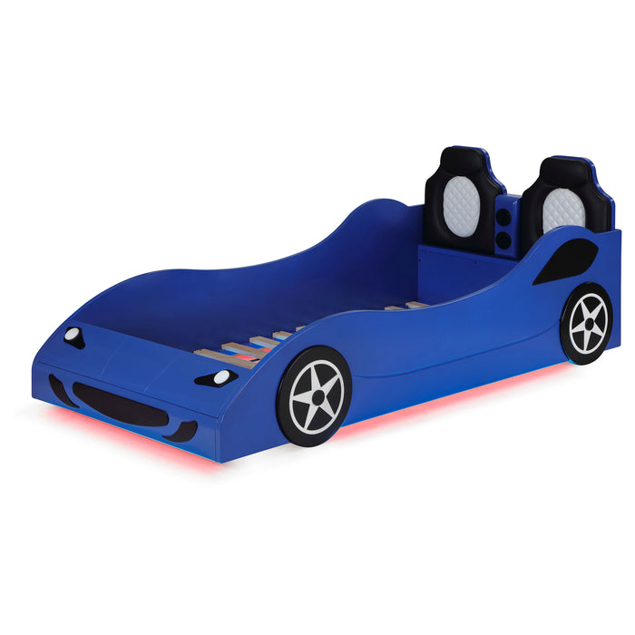 Cruiser Wood Twin LED Race Car Bed Blue