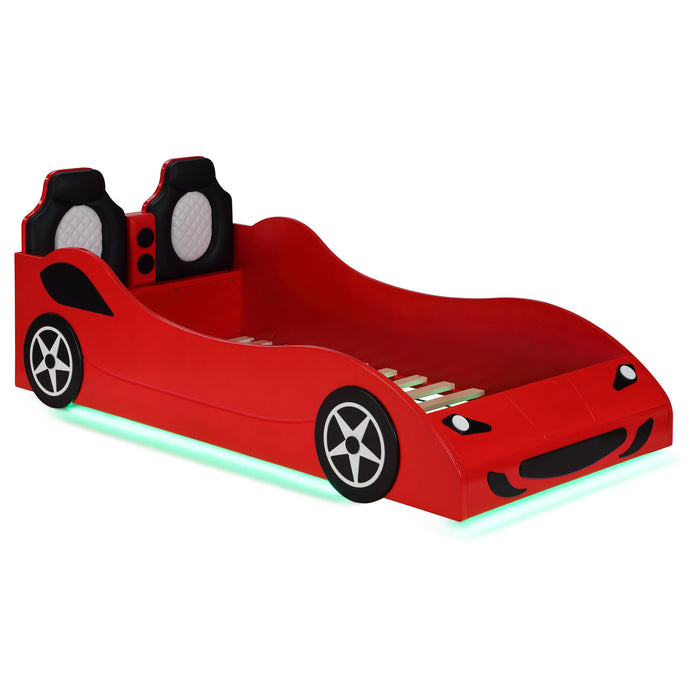 Cruiser Wood Twin LED Race Car Bed Red