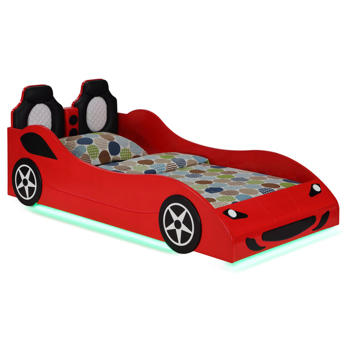 Cruiser Wood Twin LED Race Car Bed Red