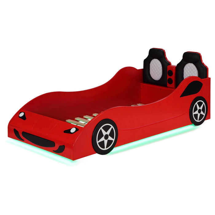 Cruiser Wood Twin LED Race Car Bed Red