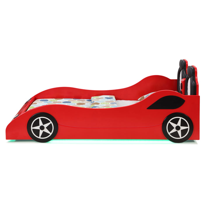 Cruiser Wood Twin LED Race Car Bed Red