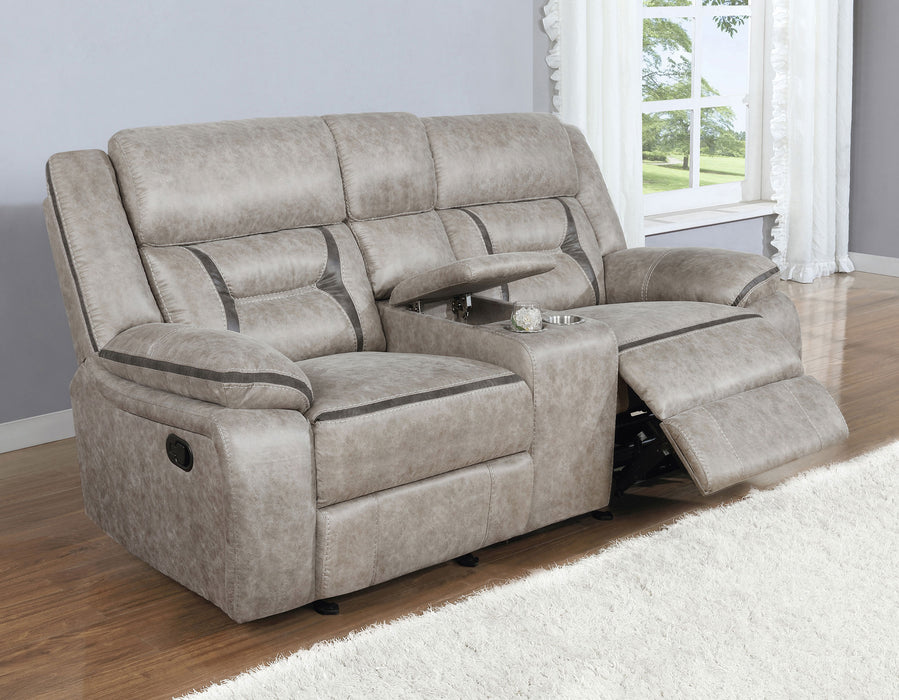 Greer Upholstered Motion Reclining Loveseat Taupe