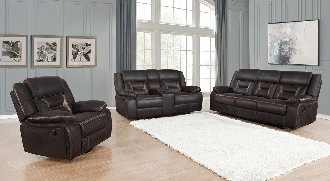 Greer Upholstered Motion Reclining Loveseat Brown