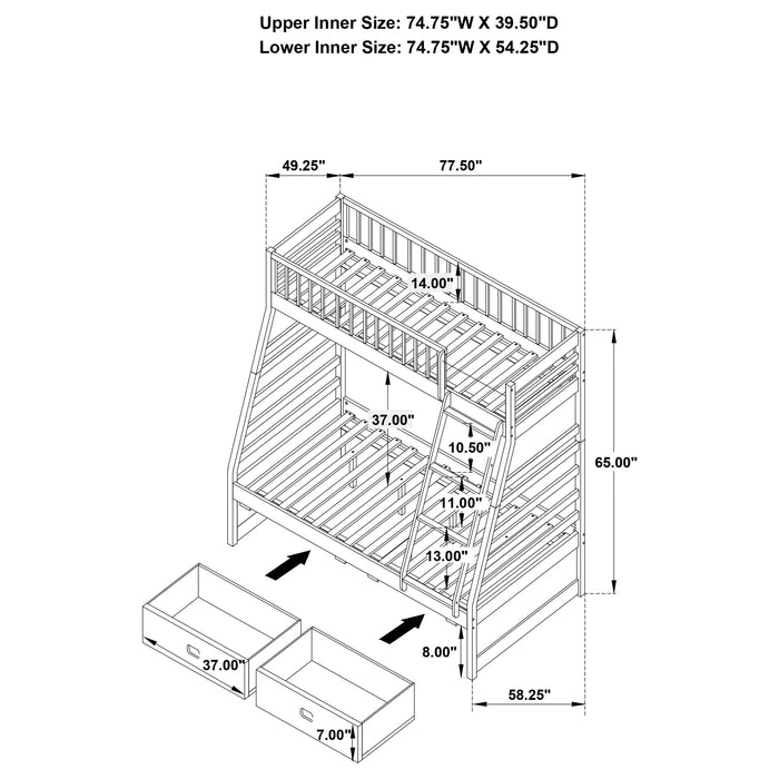 Ashton 2-drawer Wood Twin Over Full Bunk Bed White