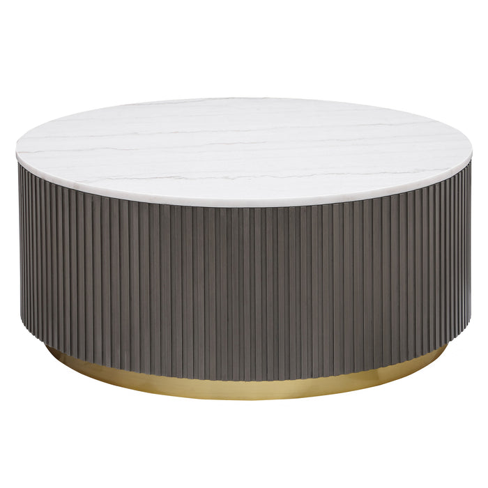 Jason Round Marble Top Coffee Table White and Charcoal