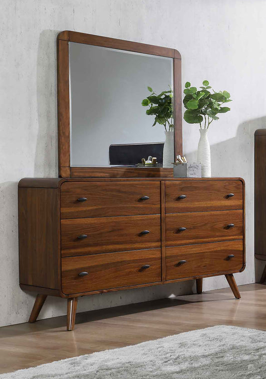 Robyn 6-drawer Dresser with Mirror Dark Walnut