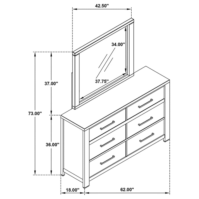 Kieran 6-drawer Dresser with Mirror Grey