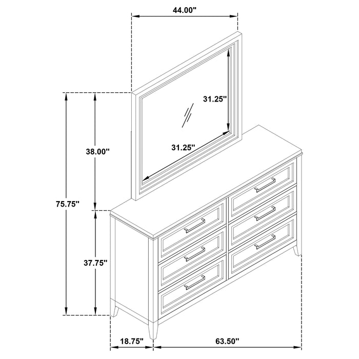 Marielle 6-drawer Dresser with Mirror Distressed White