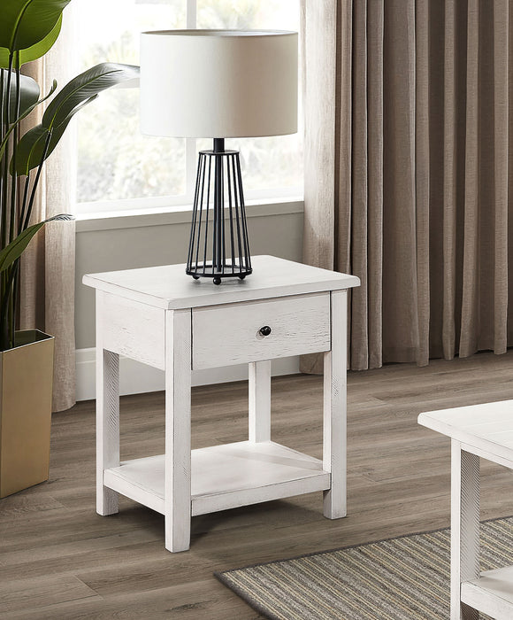 Payne 1-drawer Wood End Table with Shelf Distressed White