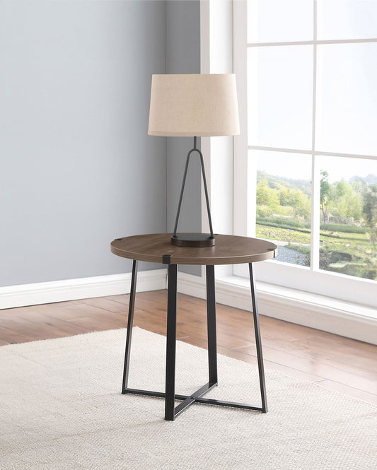 Marcus Round Engineered Wood Side End Table Light Brown