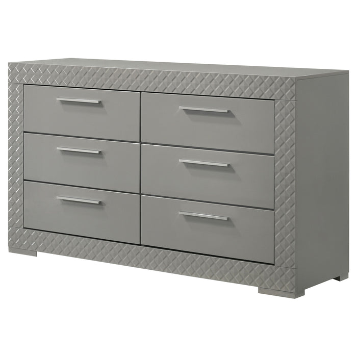 Ives 6-drawer Dresser Cabinet Grey High Gloss