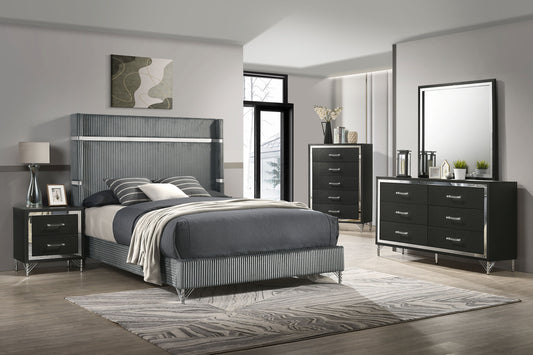 Lucia 5-piece Eastern King Bedroom Set Grey and Black