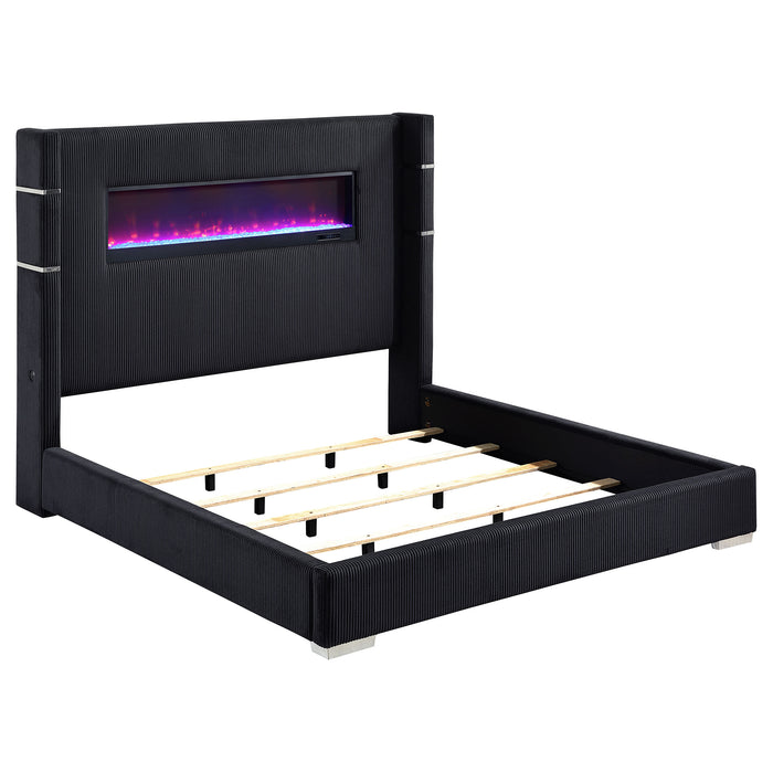 Tisdall Upholstered Cal King Flame Visualizer Bed Black