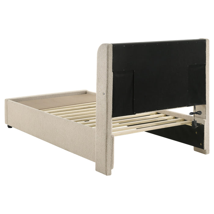 Madison Upholstered LED Twin Storage Platform Bed Cream