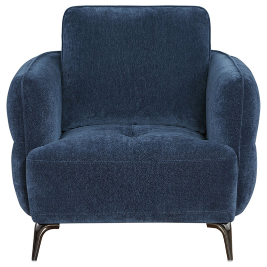 Lively Chenille Upholstered Modern Track Arm Chair Blue