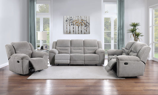 Gilson 3-piece Chenille Upholstered Reclining Sofa Set Grey