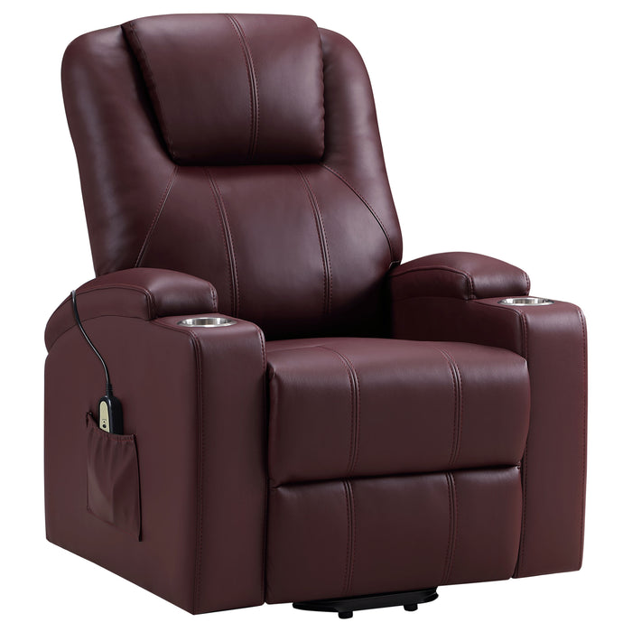 Armstrong Upholstered Power Lift Massage Recliner Wine