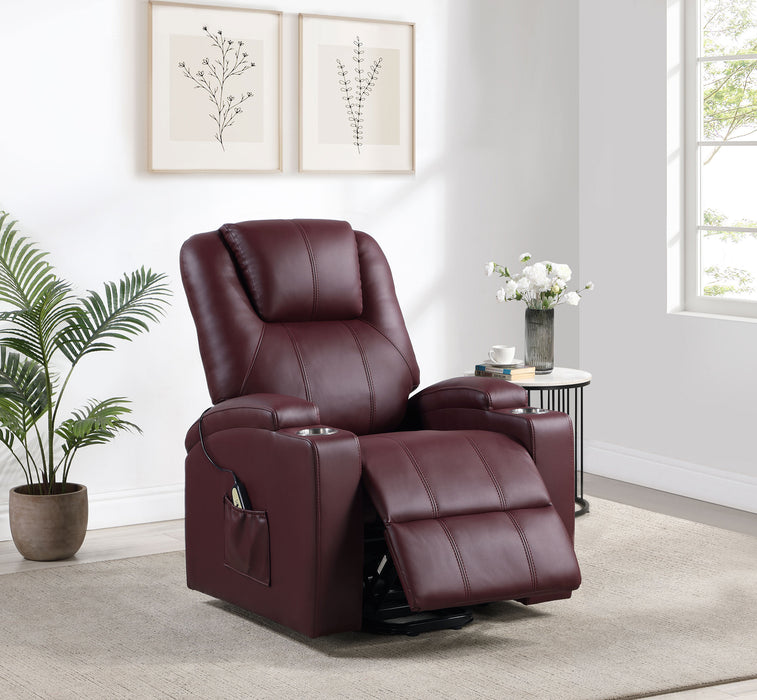 Armstrong Upholstered Power Lift Massage Recliner Wine