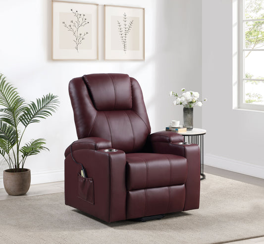 Armstrong Upholstered Power Lift Massage Recliner Wine