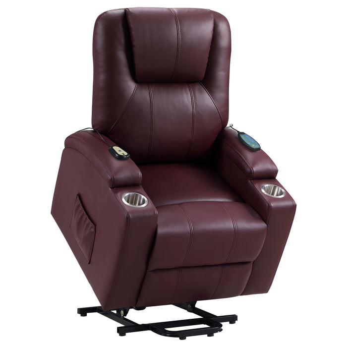 Armstrong Upholstered Power Lift Massage Recliner Wine