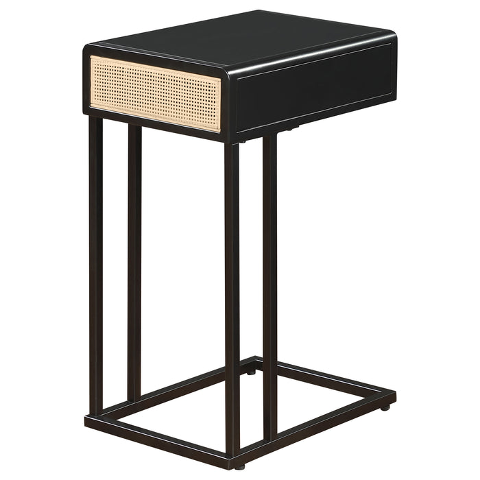 Amherst 1-drawer Radio Weave Cane Metal Side Table Black