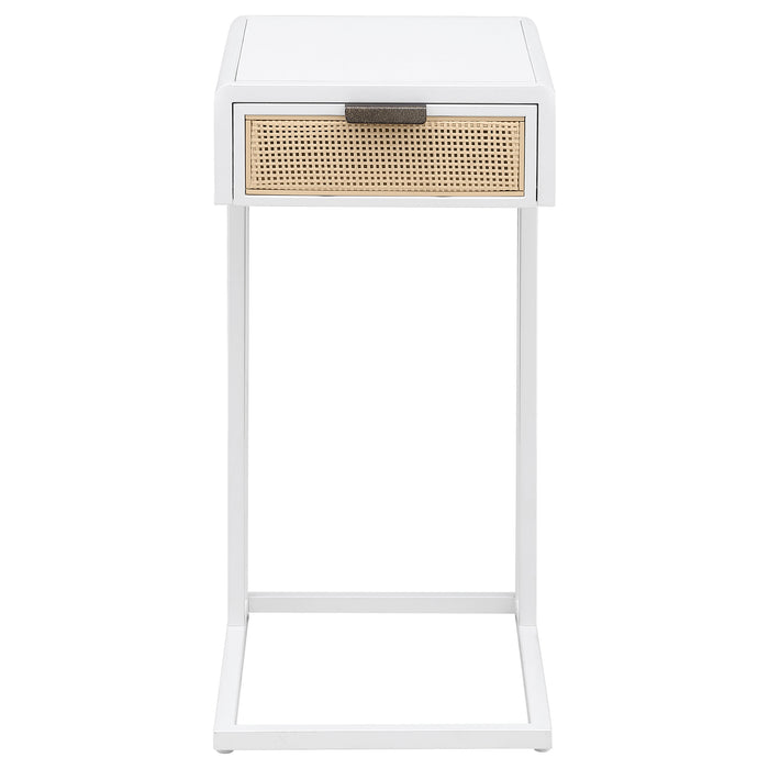 Amherst 1-drawer Radio Weave Cane Metal Side Table White