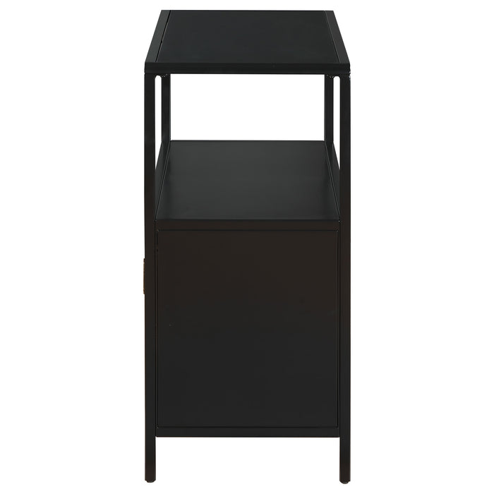 Amherst 2-door Radio Weave Cane Metal Accent Cabinet Black