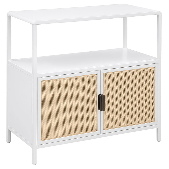 Amherst 2-door Radio Weave Cane Metal Accent Cabinet White