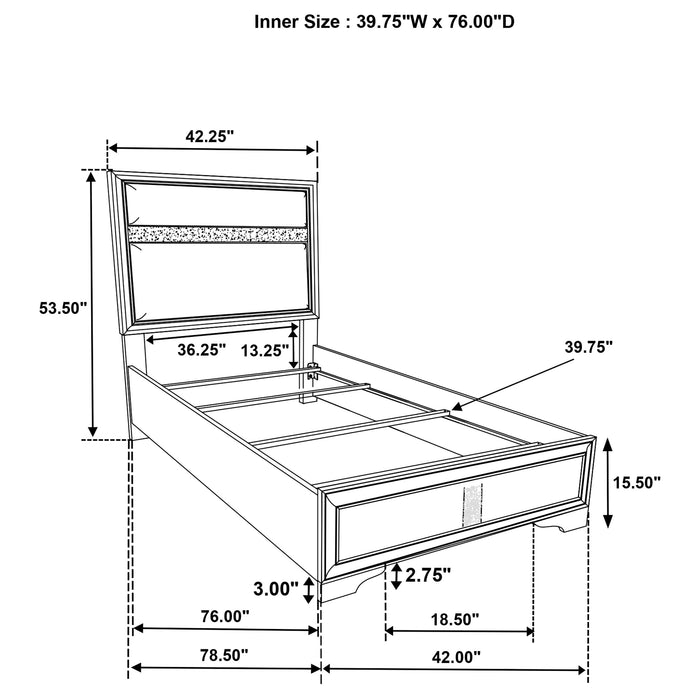 Miranda 54-inch Upholstered Twin Panel Bed Black