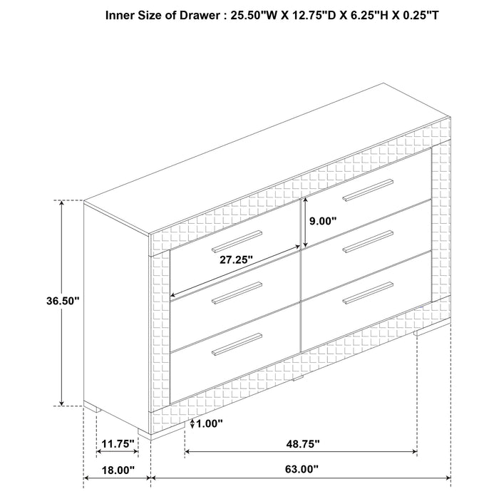 Ives 6-drawer Dresser Cabinet White High Gloss