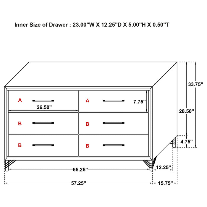 Lucia 6-drawer Dresser Cabinet Black