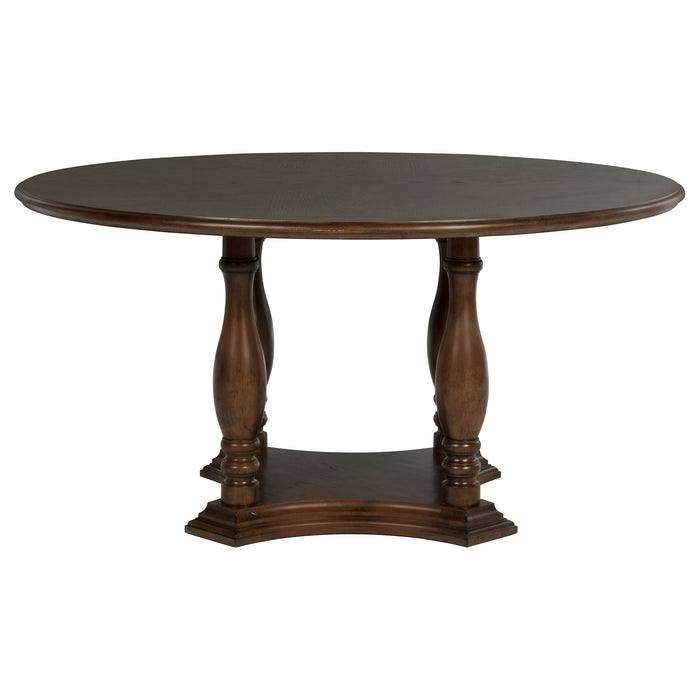 Landon 60-inch Round Wood Pedestal Dining Table Rich Brown