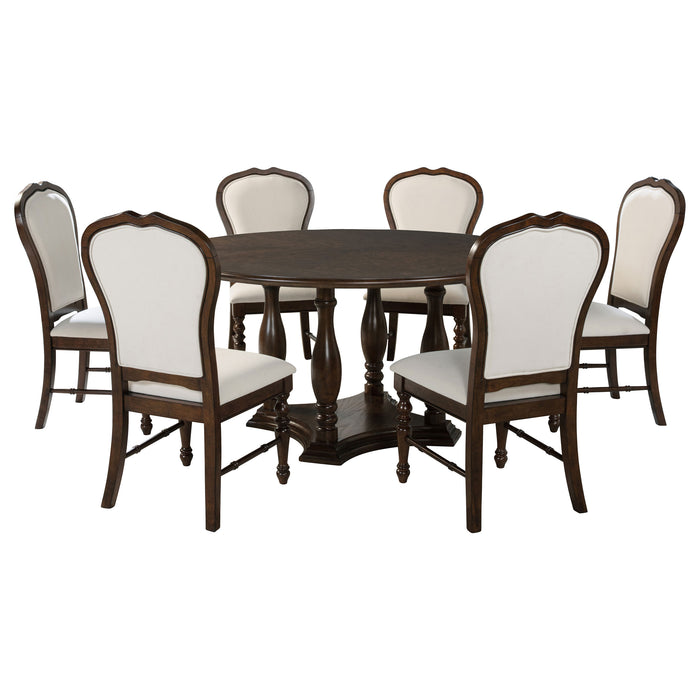 Landon 7-piece 60-inch Round Dining Table Set Rich Brown