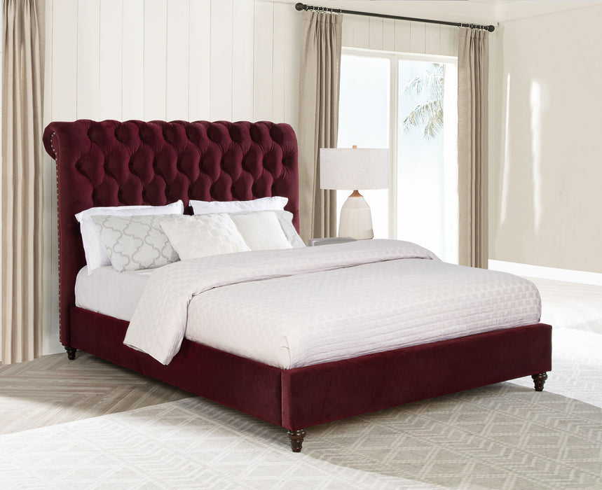 Devon 57-inch Upholstered Full Panel Bed Wine Red