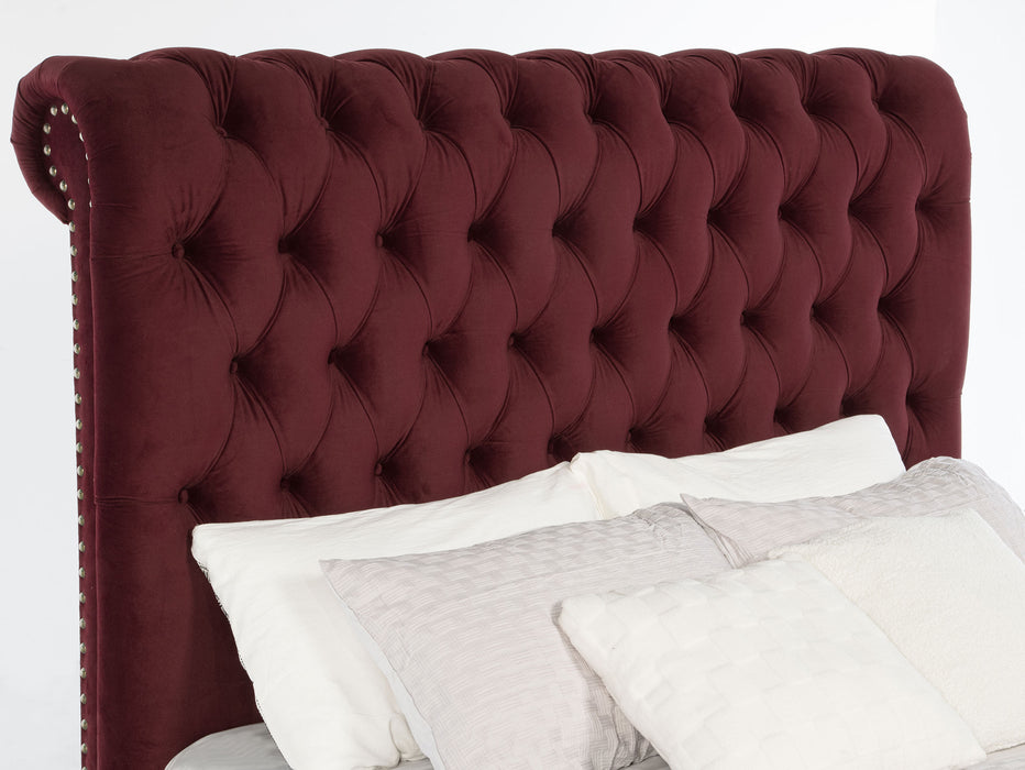 Devon 57-inch Upholstered Eastern King Panel Bed Wine Red