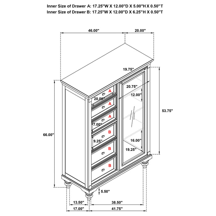 Andover 6-drawer Tempered Glass Door Chest Dark Oak