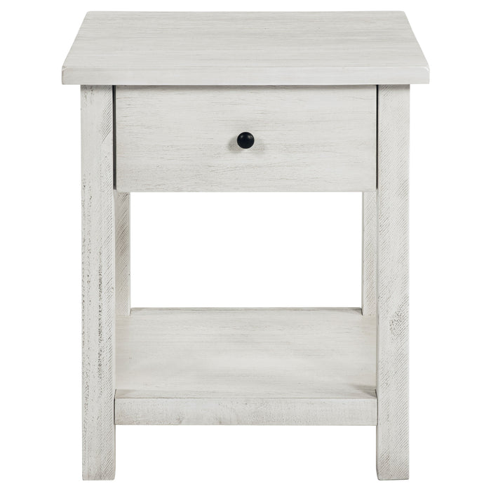 Payne 1-drawer Wood End Table with Shelf Distressed White