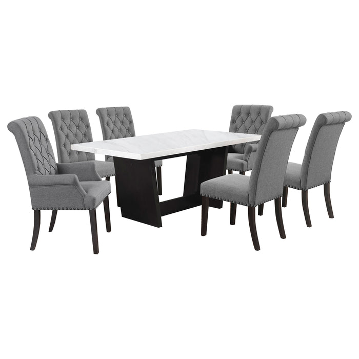 Sherry 7-piece Rectangular Marble Top Dining Table Set Grey