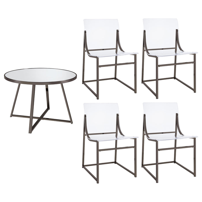 Jillian 5-piece Round Mirror Top Dining Set Black Nickel