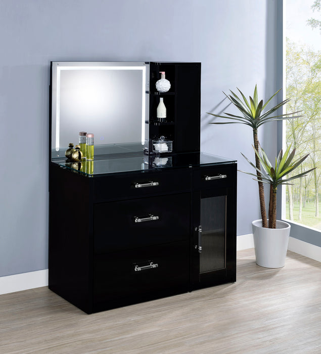 Flora 2-drawer Vanity Set with LED Mirror Black High Gloss