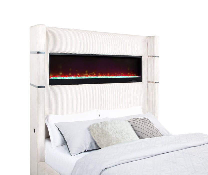 Tisdall Upholstered Cal King Flame Visualizer Bed Cream