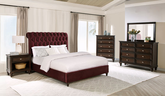 Devon 5-piece Queen Bedroom Set Wine Red and Dark Oak