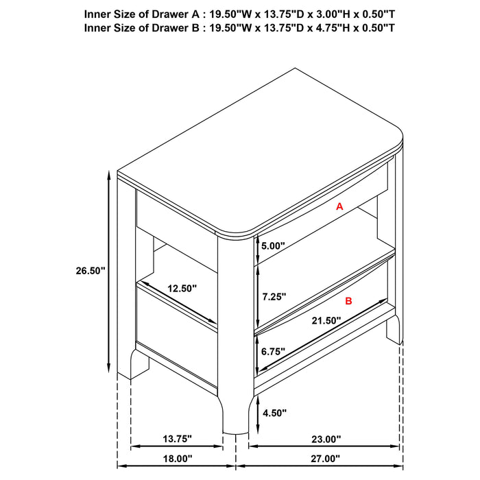 Maderia 2-drawer Nightstand Bedside Table Walnut