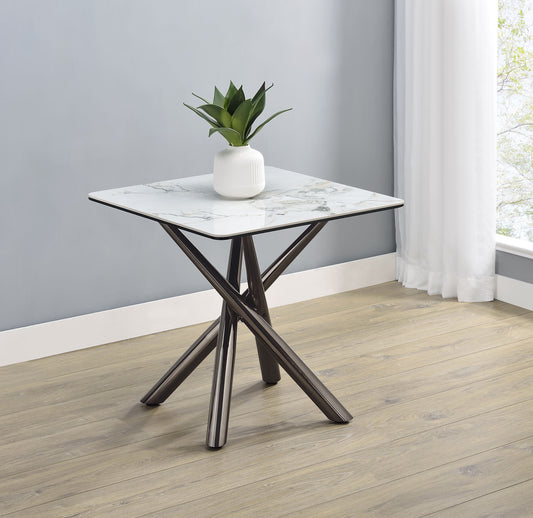 Carvell Square Sintered Stone End Side Table Mirage White