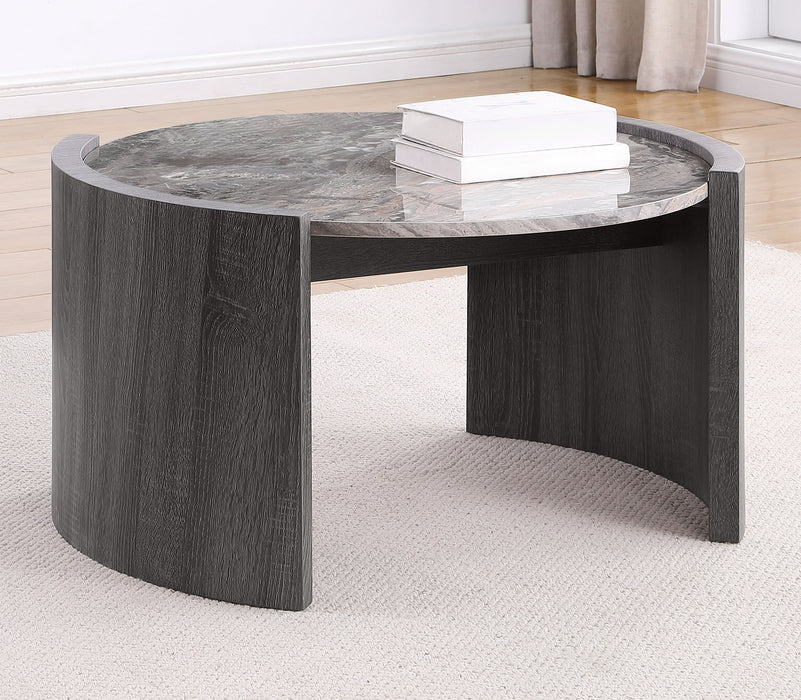 Gladstone Round Faux Marble Top Coffee Table Distressed Grey