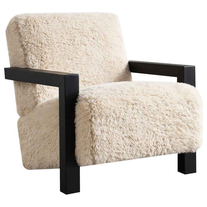 Paquet Faux Fur Upholstered Chair Solid Wood Arms Latte