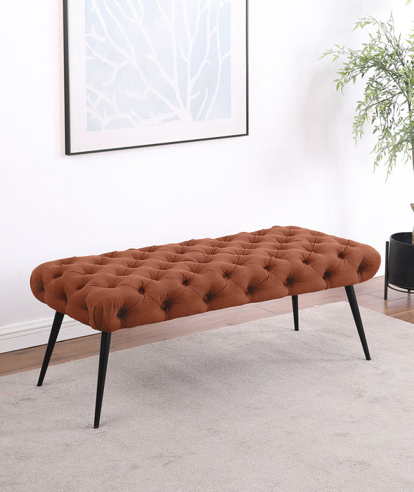 Ella Upholstered Tufted Bench Metal Legs Rust