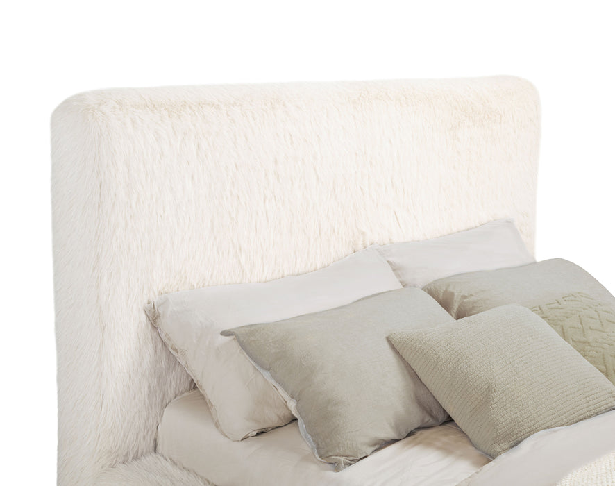 Rebecca Faux Fur Upholstered Eastern King Bed Cream