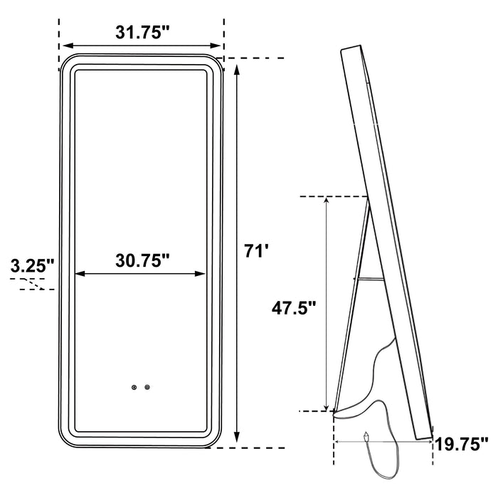 Glendora LED Standing Mirror with Bluetooth Speaker Black