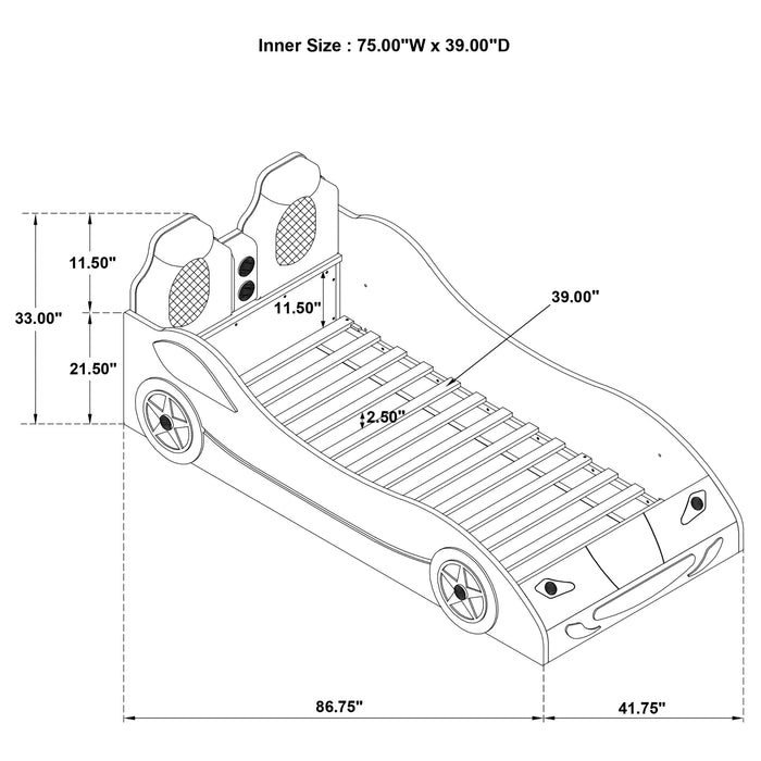 Cruiser Wood Twin LED Race Car Bed and 7-inch Mattress White